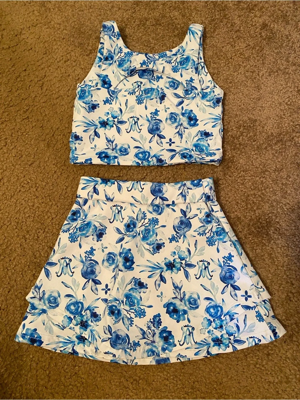 Girls Blue Floral Two-Piece Dress Set
